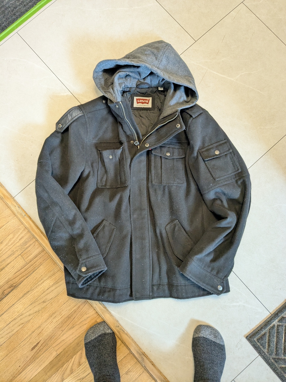 Levi's Men's Dark Gray Hooded Wool-Blend Field Jacket